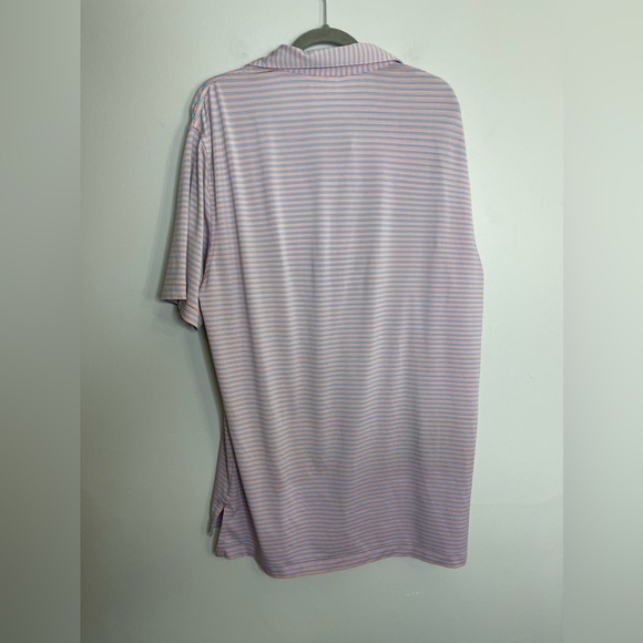 Peter Millar summer Comfort Golf Performance Pink Blue Striped Polo Shirt Sz L - Picture 2 of 5
